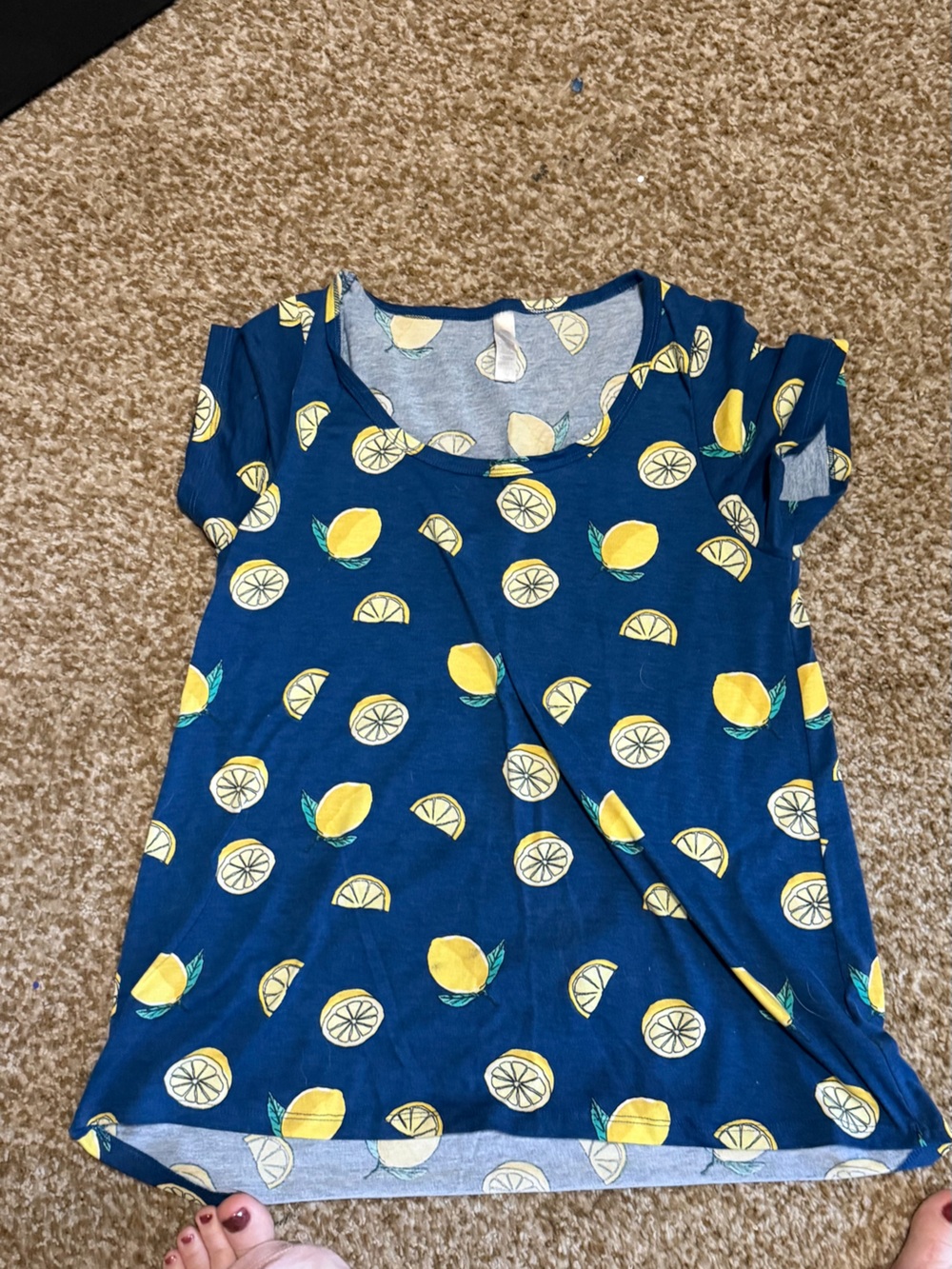 LuLaRoe Navy Blue Lemon Print short Sleeve Tee